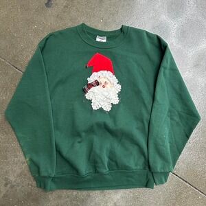 Vintage 90s Santa Green Pullover Homemade Women's Large Crewneck Sweatshirt